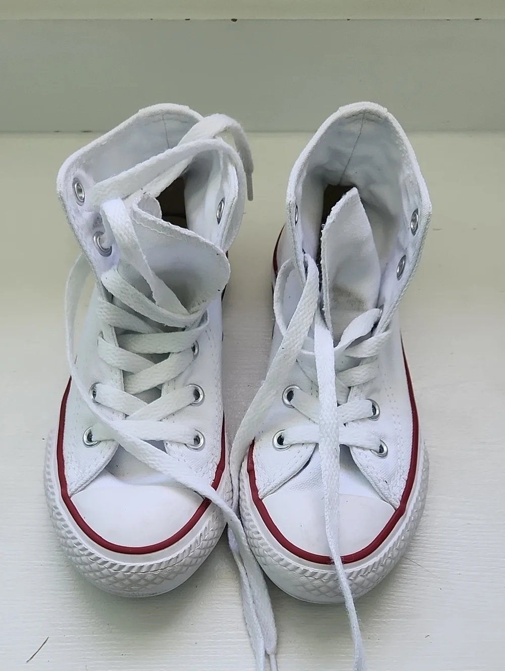 Converse Kids White High Top Sneakers with Red Trim